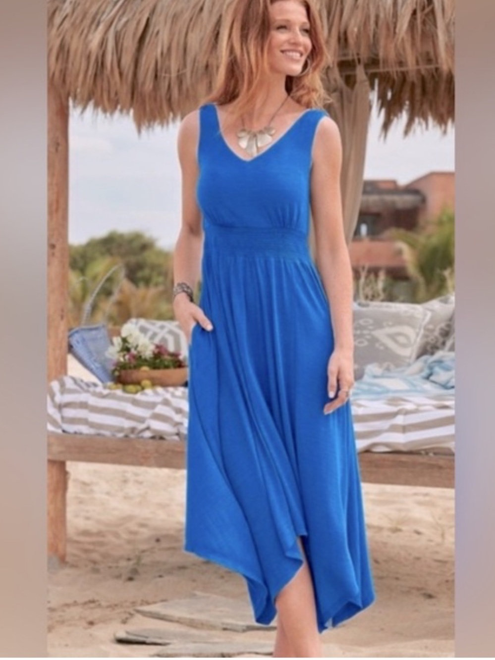 Sundance Zarah Asymmetrical Handkerchief V-Neck Bright Blue Maxi Dress